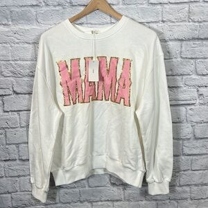 NWT  MAMA crewneck sweater | white / pink lettering | size medium